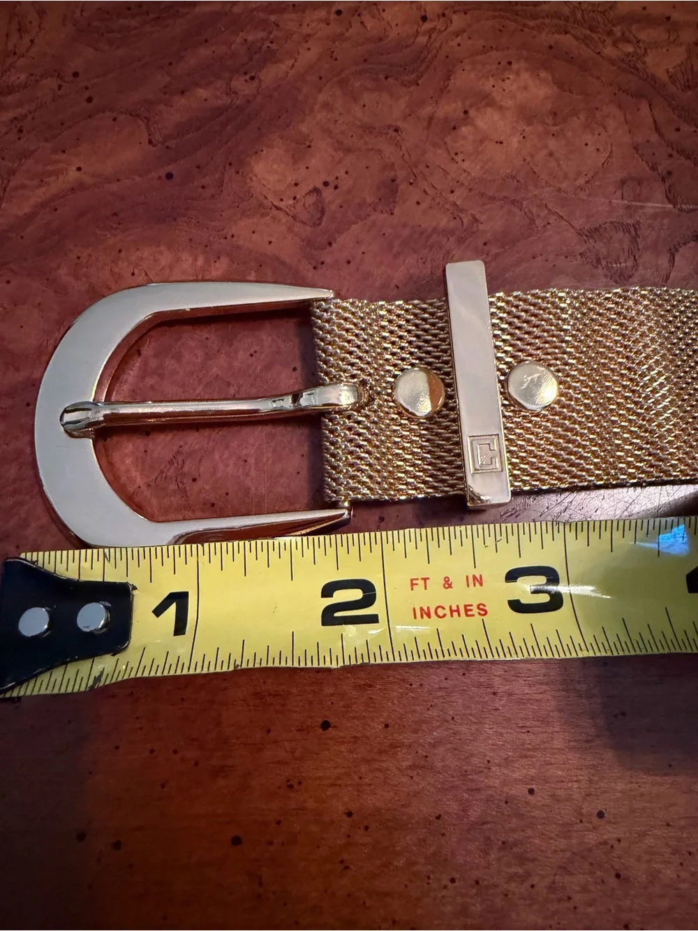 Gold Tone Metal Mesh Belt with Polished Buckle Size XL. Vintage